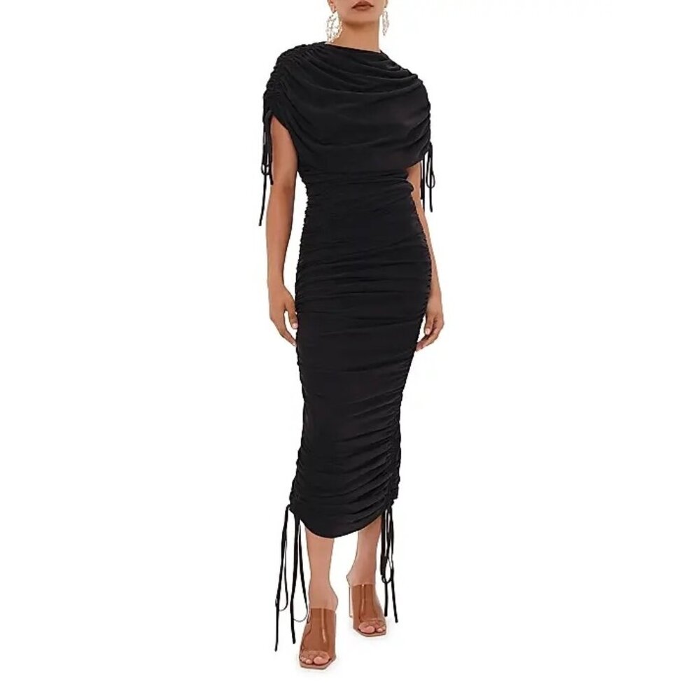 Andrea Iyamah Black Ruched Midi Dress